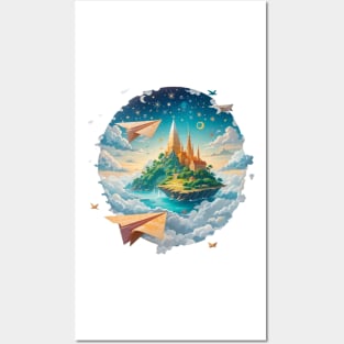 Fantasy Island Castle - Dreamy Sky and Starry Night Art Posters and Art